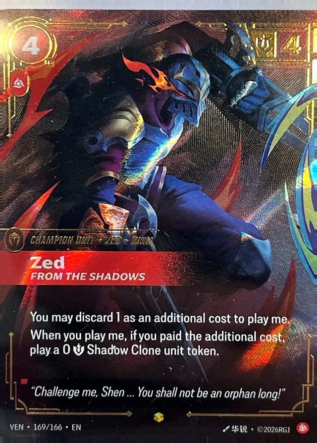 Zed From the Shadows Riftbound card
