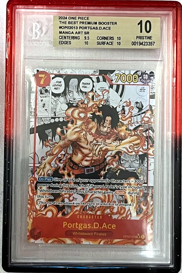 Pristine 10 Portgas D. Ace Manga Art One Piece card in Beckett slab